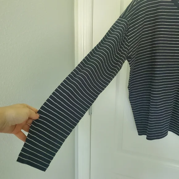 Vince Navy Blue Cotton Knit Striped Crew Neck Boxy Cut Long Sleeve T-Shirt S - Picture 7 of 12